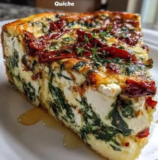 Spinach, Sun-Dried Tomato & Feta Crustless Quiche