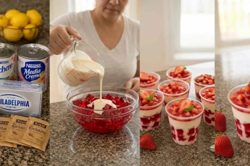 Mediterranean Cream Cheese Gelatin with Strawberries in Cups – Easy No-Bake Dessert